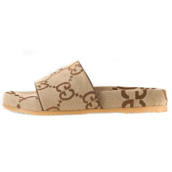GUCCI Maxi GG Canvas Slides Camel Ebony