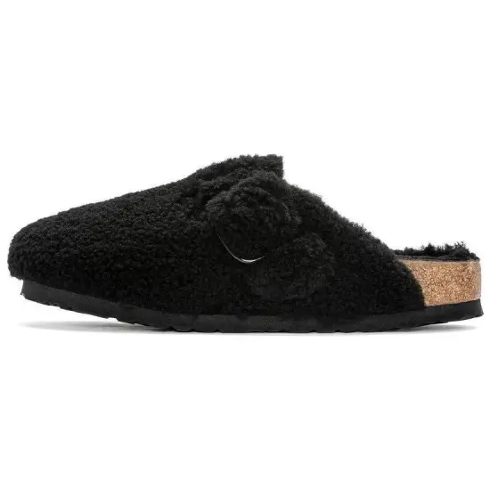 Birkenstock Boston Big Buckle Shearling Narrow Fit 'Black' Women's