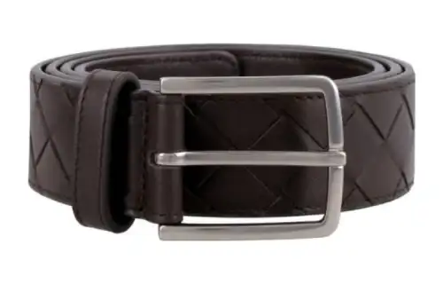 Bottega Veneta Solid Color Plaid Pin Buckle Leather Belts Men's Dark Umber Width 3.5cm