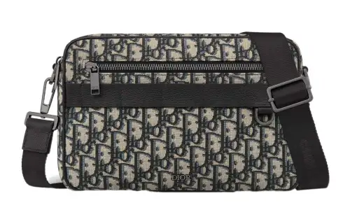 DIOR Oblique Print Grain Cow Leather Shoulder Bag, Crossbody Bag Large Men's Beige & Black