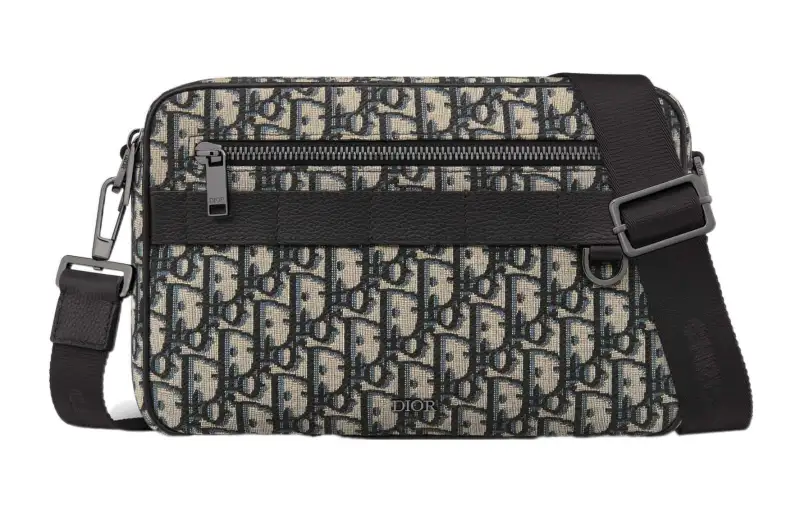 DIOR Oblique Print Grain Cow Leather Shoulder Bag, Crossbody Bag Large Men's Beige & Black