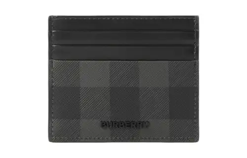 Burberry Artificial Leather With Cotton Card Holder Men's Charcoal Gray