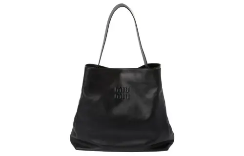 MIU MIU Leather Hobo Bag, One Shoulder Handbag Women's Black