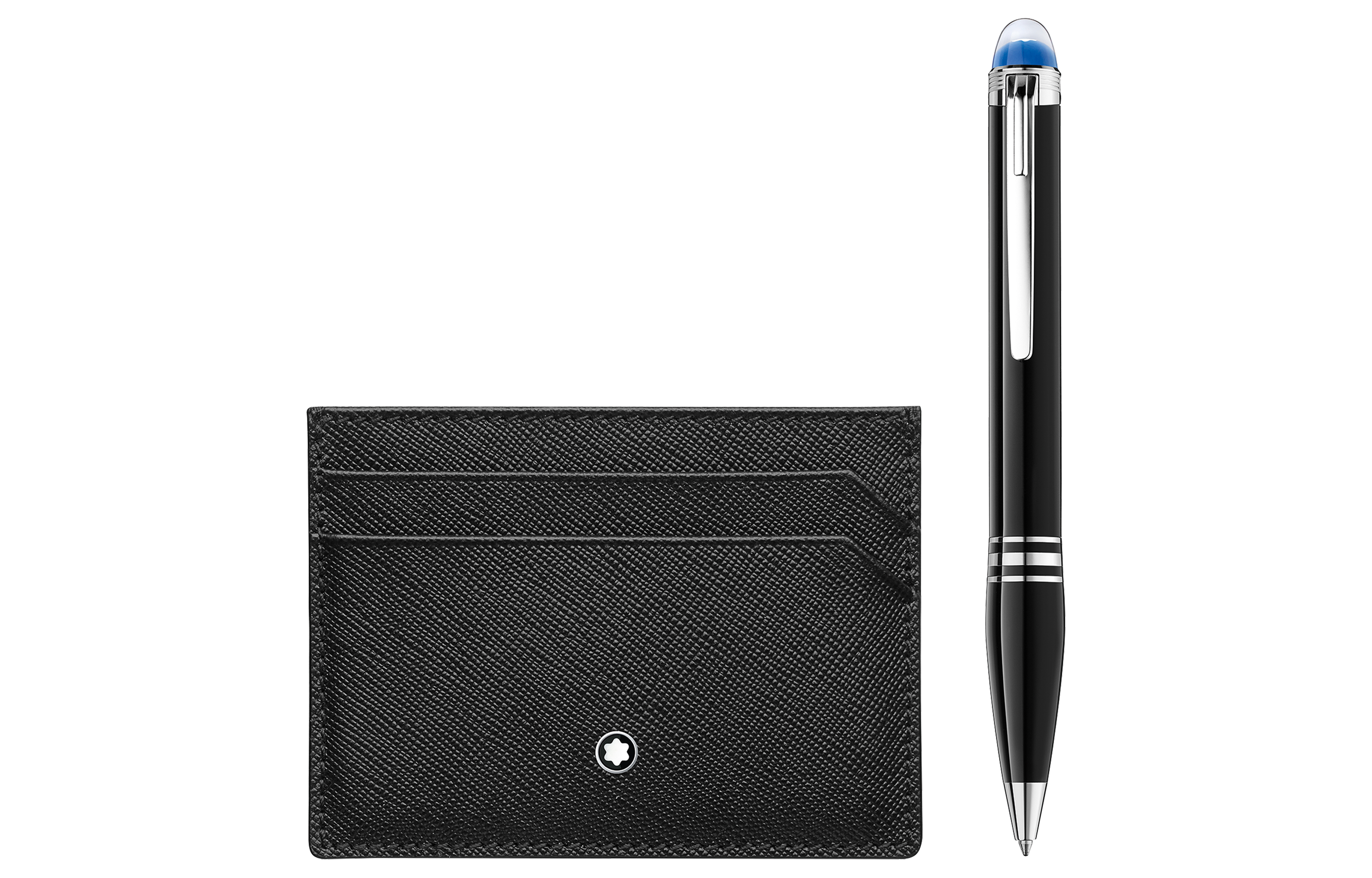 MONTBLANC Montblanc StarWalker Series Logo Decorated Palladium Ring Ballpoint Pen Card Holder Set Full Grain Calfskin Card Holder Men's Black