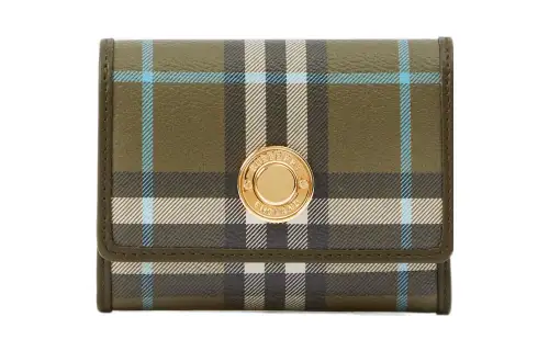 Burberry Polyester Cow Leather Wallet Small Women's Olive Green