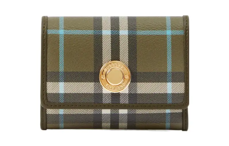 Burberry Polyester Cow Leather Wallet Small Women's Olive Green
