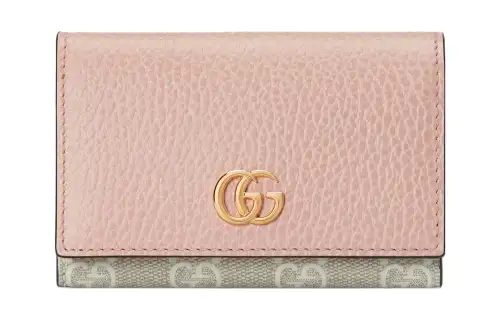 GUCCI Supreme Canvas With Leather Trim Card Holder Regular Women's Light Pink/Beige