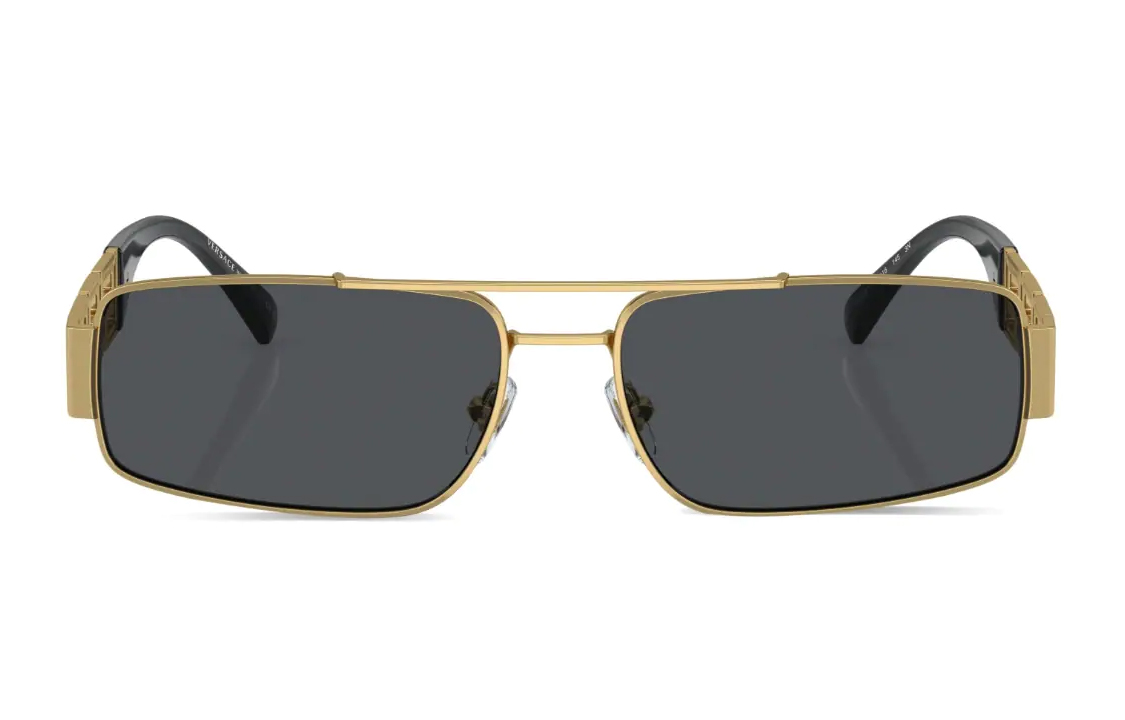 Солнцезащитные очки Versace Rectangle (черно-золотые) — Чёрный, Золото — фото 3