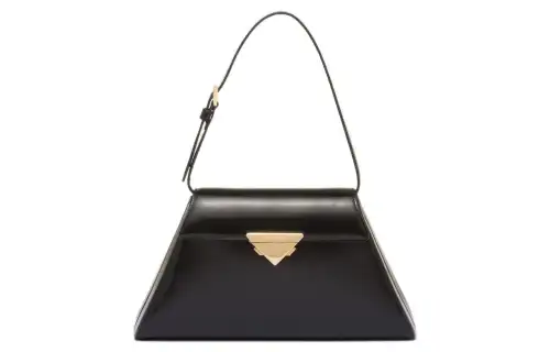 PRADA Brushed Leather One Shoulder Handbag Medium Women's Black