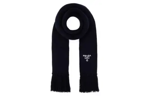 PRADA Logo-Embroidered Fringed Scarf