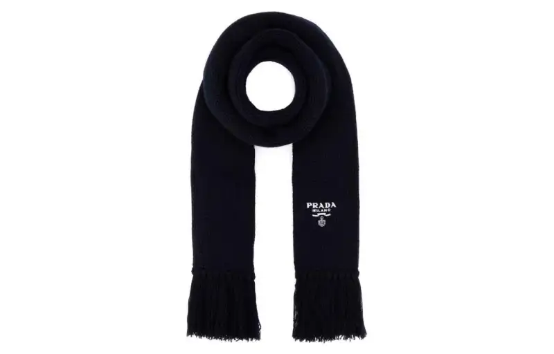 PRADA Logo-Embroidered Fringed Scarf