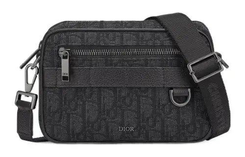 DIOR Oblique Print Grain Cow Leather Shoulder Bag, Crossbody Bag Mini Men's Black