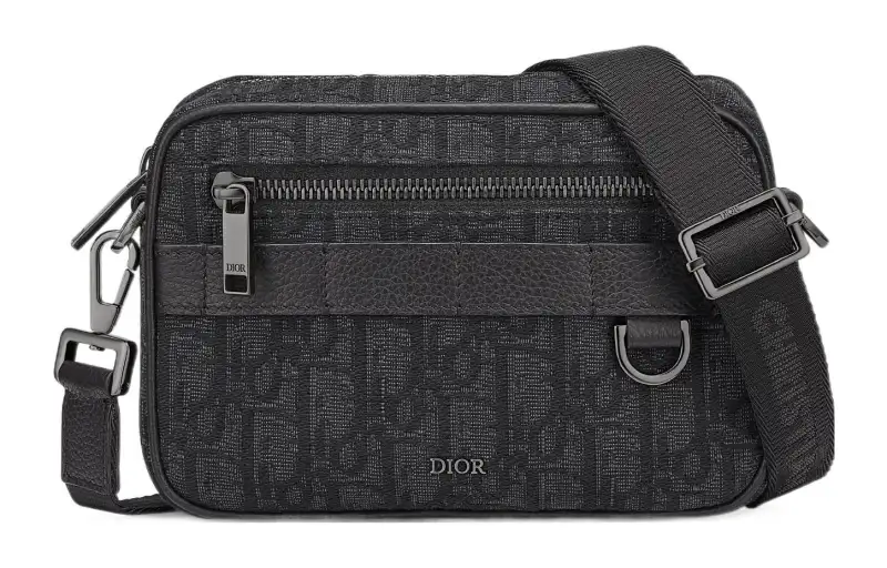 DIOR Oblique Print Grain Cow Leather Shoulder Bag, Crossbody Bag Mini Men's Black