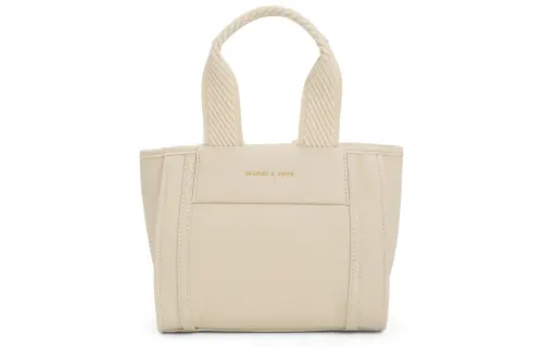 CHARLES&KEITH Canvas Bag, Handbag Small Women's Jet Black/Cognac Light Umber/Beige