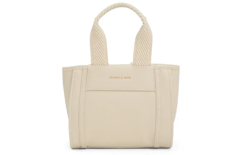 CHARLES&KEITH Canvas Bag, Handbag Small Women's Jet Black/Cognac Light Umber/Beige