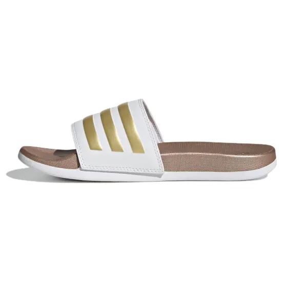 Adidas Adilette Comfort Slides Cloud White Matte Gold Women's