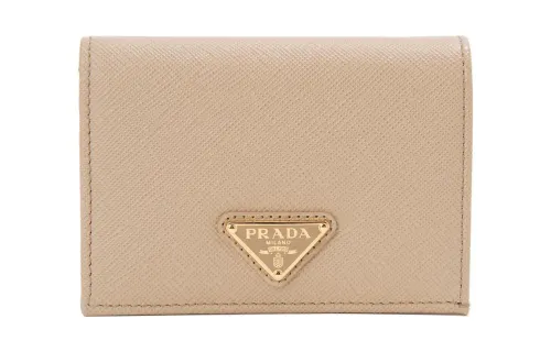 PRADA Saffiano Leather Wallet Small Women's Beige