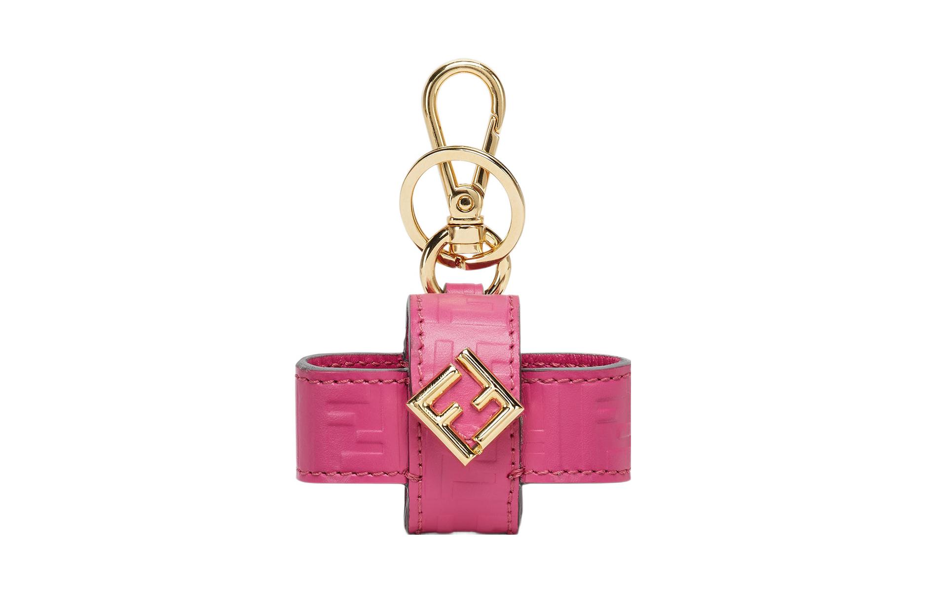 FENDI Fendi FF Diamonds Series Gold Finished Metal Parts FF Print Sheep Wool and Calfskin Airpods Pro Charm Bag Headphone Bag Women’s Purple Red