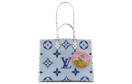 LOUIS VUITTON ONTHEGO Coated Canvas One Shoulder Handbag Women's Blue/White