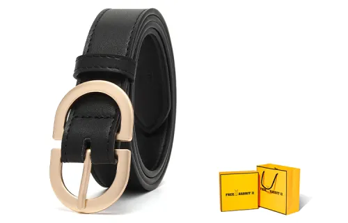 FREE RABBITⅡ Trendy, Black Automatic Buckle Leather Belts Women's 2.8cm