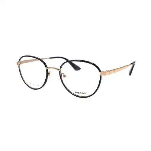 PRADA Pure Titanium Round Eyeglass Frames Unisex Black Gold