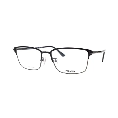 PRADA Browline Eyeglass Frames Men's Black/Gunmetal
