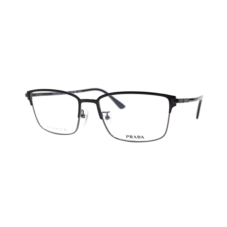 PRADA Browline Eyeglass Frames Men's Black/Gunmetal