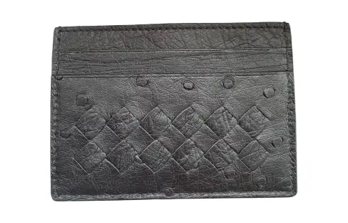 Bottega Veneta Ostrich Leather Wallet Card Holder Small Men's Black