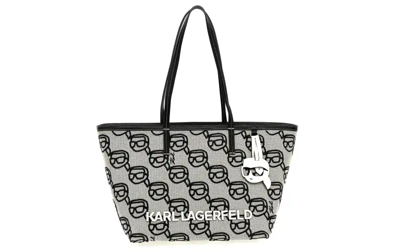 KARL LAGERFELD / Karl Lagerfeld Jeans Leather Handle Tote Bag, Shopping Bag, Handbag, Shoulder Bag Women's Black/White