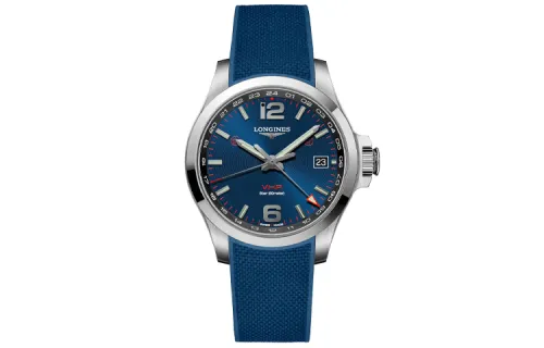 LONGINES Quartz waterproof men's watch, blue dial, case stainless steel, rubber watch strap, quartz mechanism, 50meter, 41mm, L3