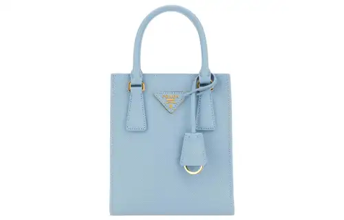 PRADA Saffiano Solid Color Leather Shoulder Bag, Crossbody Bag, Handbag Regular Women's Light Blue