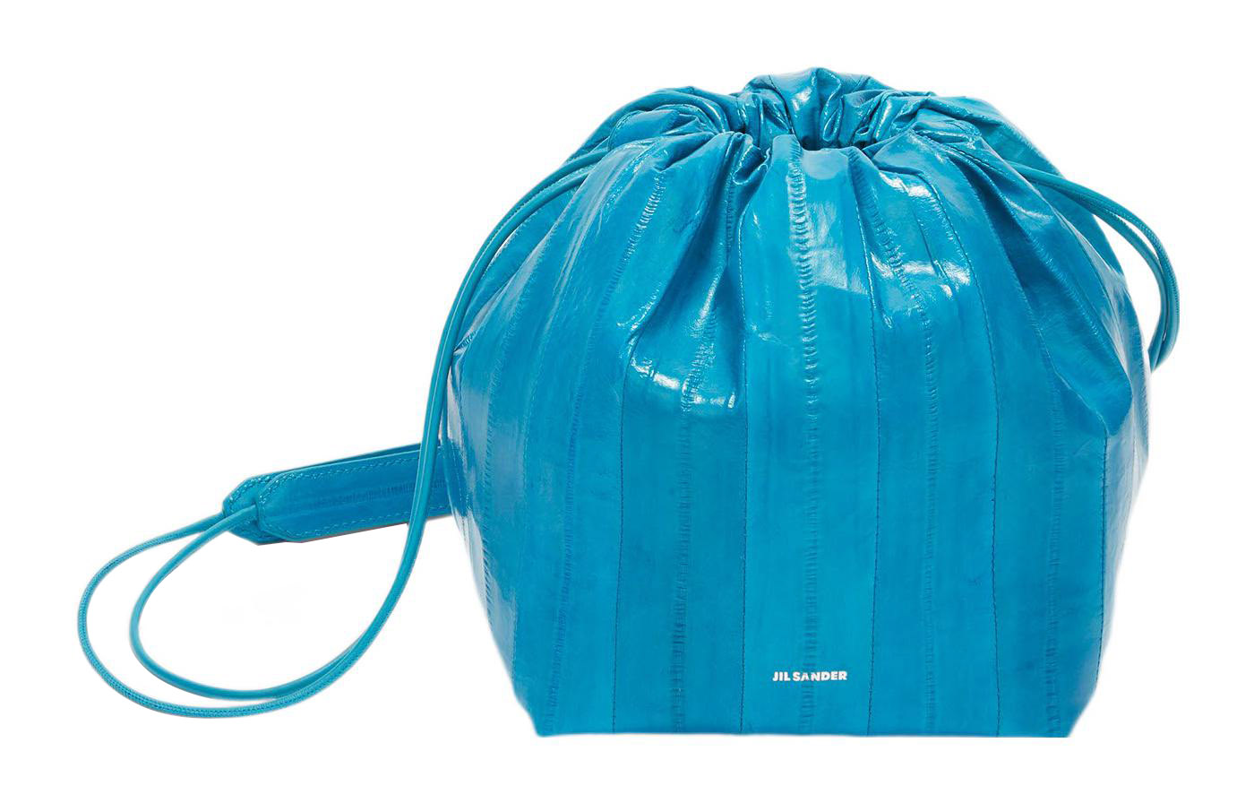 JIL SANDER Jil Sander Embossed Logo Drawstring Closure Calfskin Bucket Bag Shoulder Crossbody Bag Small Women's Blue