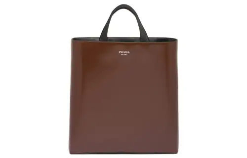 PRADA Leather Tote Bag, Shopping Bag, Handbag Men's Brown