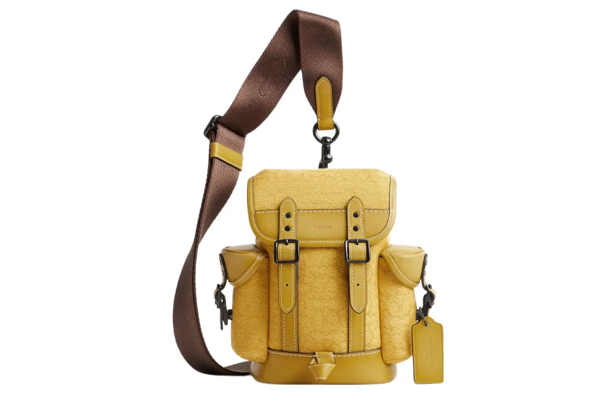 COACH Hitch Jacquard With Calfskin Shoulder Bag, Crossbody Bag, Sling Bag Mini Men's Yellow
