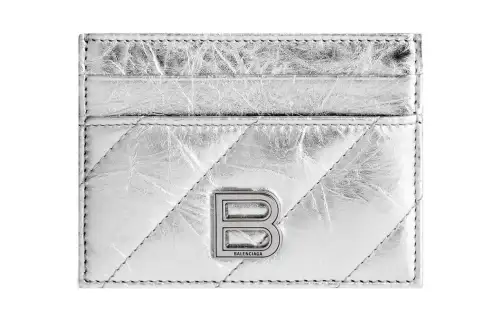 Balenciaga Crush Embossed Cow Leather Card Holder Women's Silver
