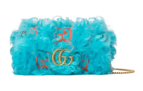GUCCI Marmont Fabric Patch Embroidery Shoulder Bag, Crossbody Bag Extra Mini Women's Blue