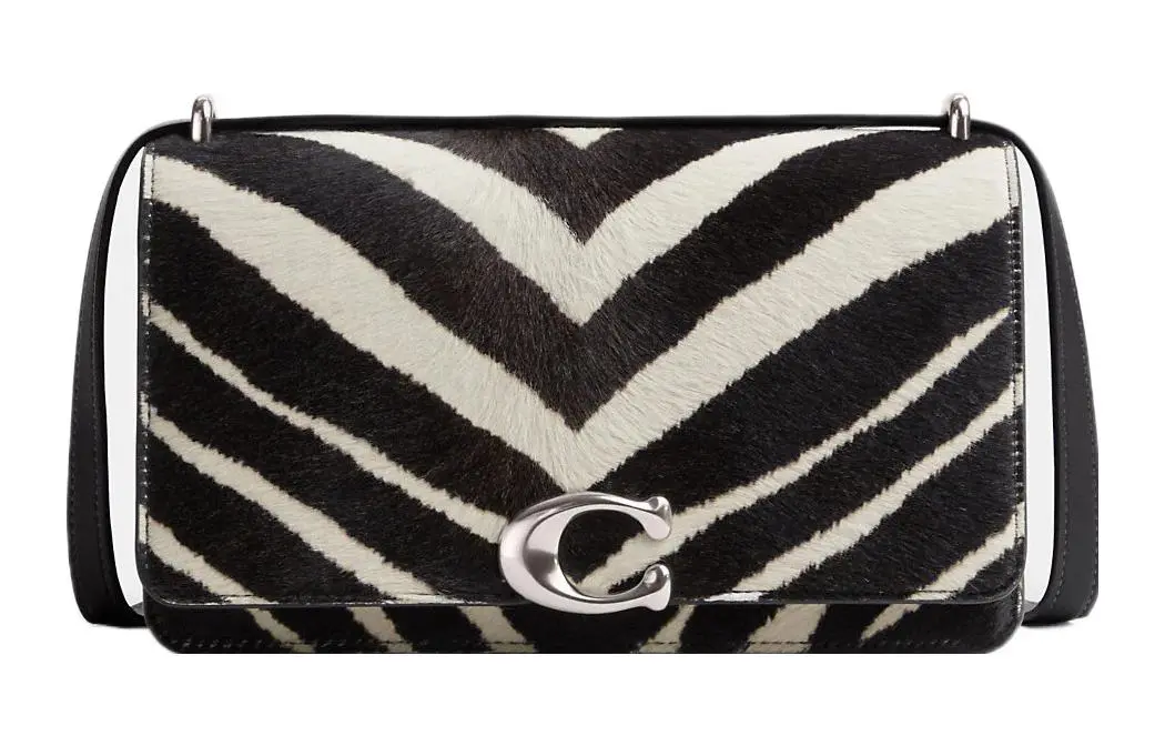 COACH Bandit Calfskin With Glove Tanned Leather Envelope Bag, Shoulder Bag Medium Women's Black White