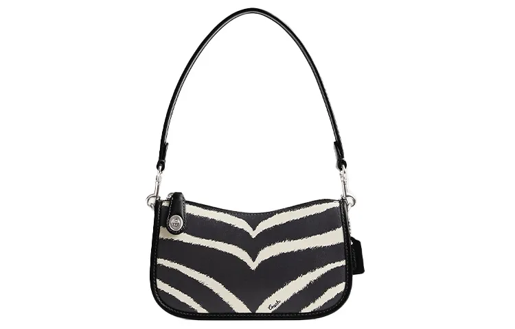 COACH Swinger Calfskin Shoulder Bag, Handbag, Shoulder Bag Small Women's Black White