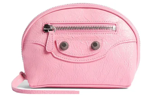 Balenciaga Le Cagole Fine Grained Sheepskin Makeup Bag Women's Pink