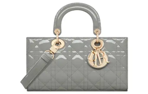 DIOR Lady D JOY Patent Leather, Cow Leather Handbag, Shoulder Bag, Crossbody Bag, Handbag Medium Women's Gray
