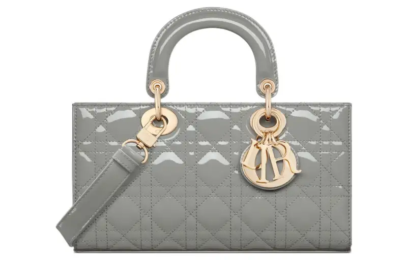 DIOR Lady D JOY Patent Leather, Cow Leather Handbag, Shoulder Bag, Crossbody Bag, Handbag Medium Women's Gray
