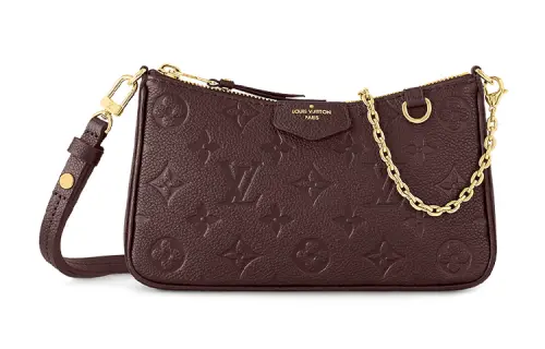 LOUIS VUITTON Easy Pouch On Strap Embossed Cow Leather Shoulder Bag, Crossbody Bag, Handbag Regular Women's Burgundy