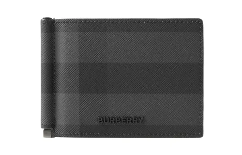 Burberry Plaid Artificial Leather With Cotton Wallet Men's Charcoal Gray