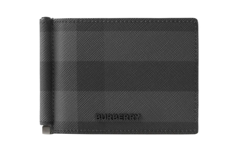 Burberry Plaid Artificial Leather With Cotton Wallet Men's Charcoal Gray