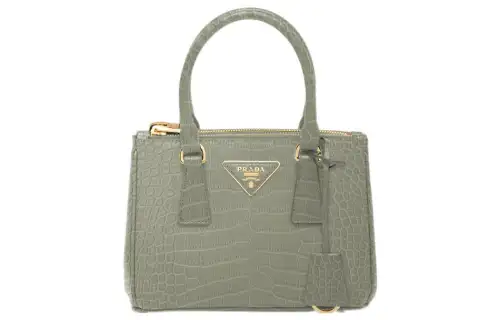 PRADA Galleria Killer Bag Crocodile Leather Shoulder Bag, Crossbody Bag, Handbag Mini Women's Light Gray