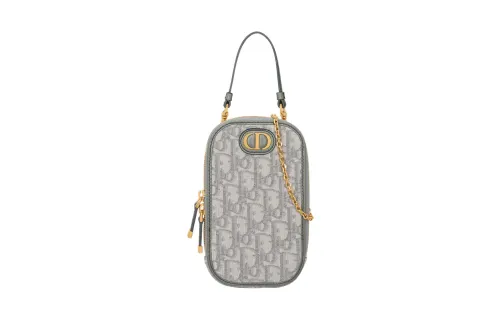DIOR 30 Montaigne Oblique Jacquard Portable One Shoulder Crossbody Cell Phone Pouch Women's Gray