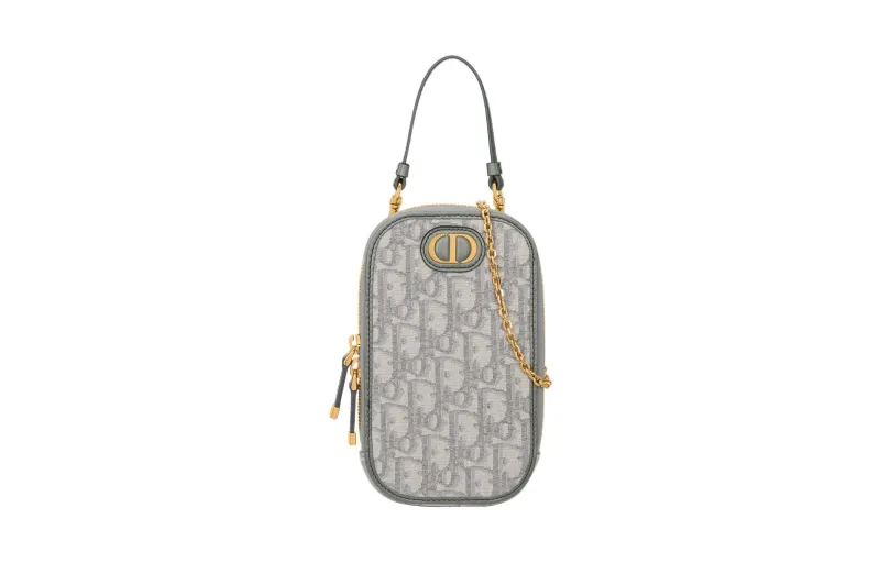 DIOR 30 Montaigne Oblique Jacquard Portable One Shoulder Crossbody Cell Phone Pouch Women's Gray