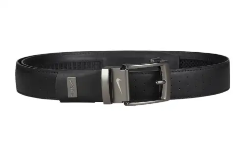 Nike Logo Pin Buckle Leather Belts Unisex Black Width 3.5cm