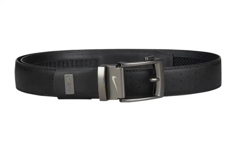 Nike Logo Pin Buckle Leather Belts Unisex Black Width 3.5cm