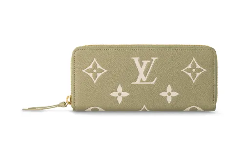 LOUIS VUITTON Embossed Cow Leather Wallet Women's Khaki/Cream